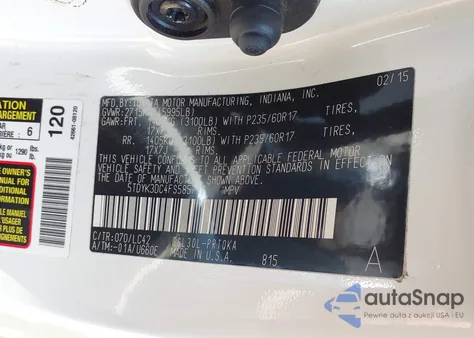 2015 Toyota Sienna Xle Premium 8 Passenger from USA, damaged, VIN 5TDYK3DC4FS585738